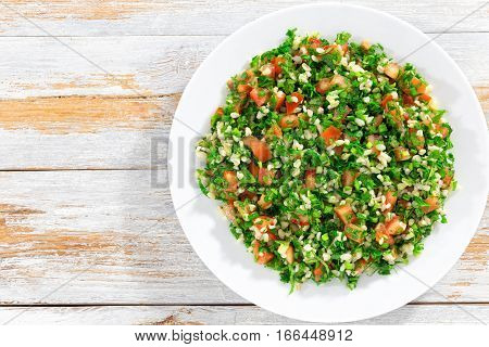 Parsley Salad Or Tabbouleh On White Platter