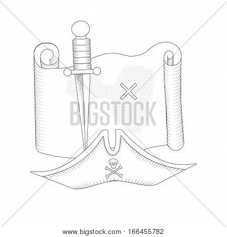 Pirate Map And Hat And Dirk