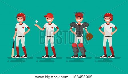Basketball team. Batter Pitcher Catcher Runner . Vector illustration of a flat design