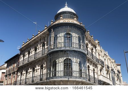 Salamanca (Castilla y Leon Spain): facade of typical historic building with balconies and verandas