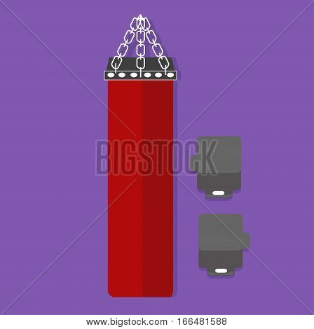 Boxing equipments on purple background. Vector Illustration.