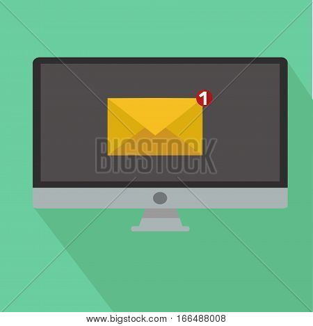 Computer with mail notification with long shadow.