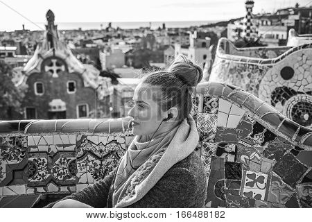 Traveller Woman In Barcelona Listening Audioguide