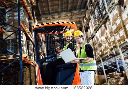 Warehouse logitics work being done with forklift