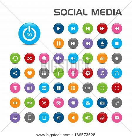 Media buble icons set on white background