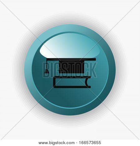 Mortarboard with book icon on a blue button