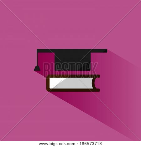 Mortaboard with book icon on pink background with shade