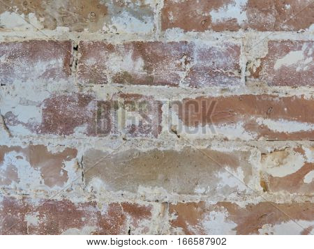 Old Red Brick Whitewashed brick walll Textured Background