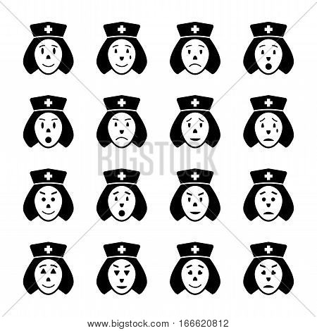 nurse face emoticon icons set,vector Illustration EPS10