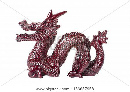 Brown traditional chinese dragon isolated on white background. Feng Shui statuette.