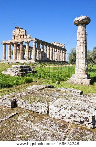 Italy Cilento archaeological site of Paestum the Temple of Athena (olso known as Cerere Temple)