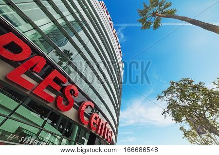LOS ANGELES CALIFORNIA - OCTOBER 27 2016: Staples Center arena in downtown Los Angeles