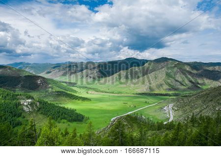 Mountains valley landscape Chike-Taman mountain road pass Altai