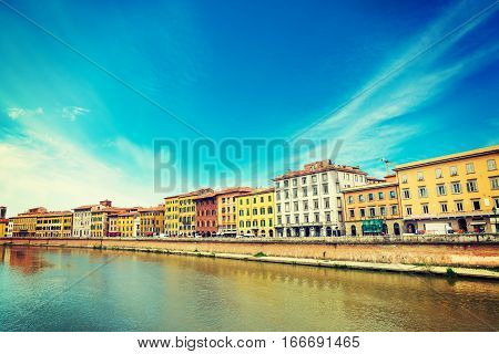 clear sky over Lungarno in Pisa Italy