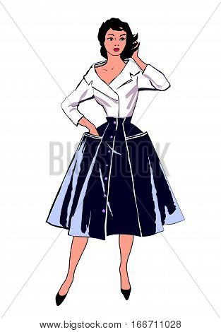 Stylish fashionable dressed girls (1950's 1960's style): Retro fashion party. vintage woman silhouettes from 60s.