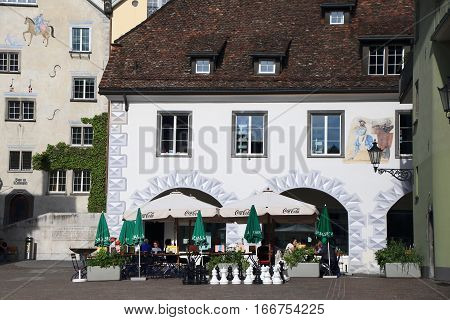CHUR, SWITZERLAND - NOV 10, 2015: Historic centre of Chur on Nov 10, 2015 in Chur, Switzerland. Chur is one of the oldest cities in Switzerland.