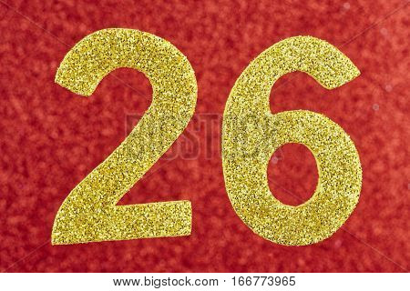 Number twenty-six yellow color over a red background. Anniversary. Horizontal