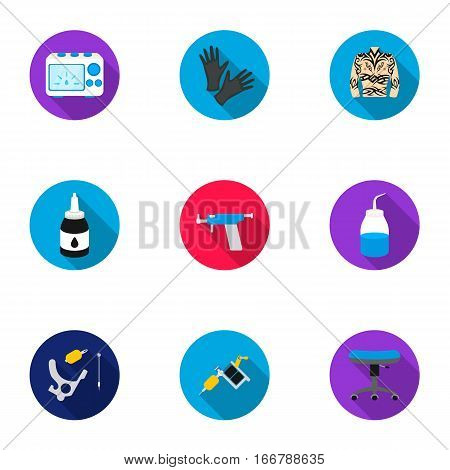 Tattoo studio set icons in flat style. Big collection of tattoo studio vector symbol stock