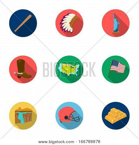 USA country set icons in flat style. Big collection of USA country vector symbol stock