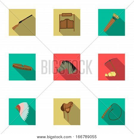 Wild west set icons in flat style. Big collection of wild west vector symbol stock