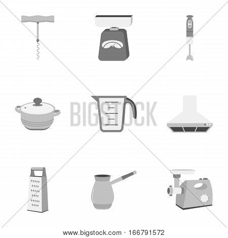 Kitchen set icons in monochrome style. Big collection of kitchen vector symbol stock