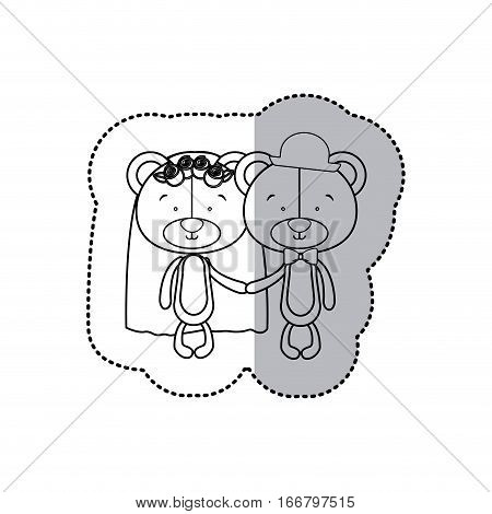 sticker monochrome with half shadow with couple bears just married vector illustration
