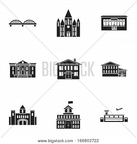 Building set icons in black style. Big collection of building vector symbol stock