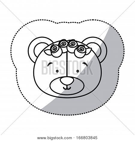 sticker monochrome contour and half shadow with face of bride bear vector illustration