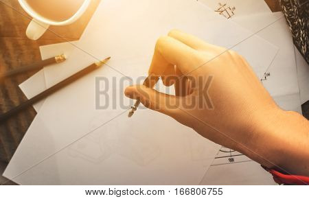 The Workplace of Designer. White sheet, Circinus