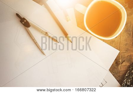 The Workplace of Designer. White sheet, Circinus