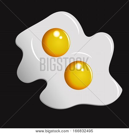 Two fried eggs on black background. Vector illustration