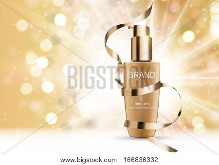 Skin Toner Bottle Tube Template for Ads or Magazine Background. 3D Realistic Vector Iillustration. EPS10