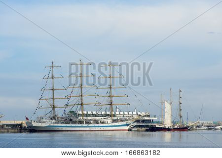 VARNA, BULGARIA - APRIL 30, 2014: Varna is a host of the international maritime event - the SCF Black Sea Tall Ships Regatta. The Russian 