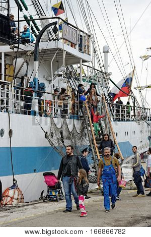 VARNA, BULGARIA - APRIL 30, 2014: Varna is a host of the international maritime event - the SCF Black Sea Tall Ships Regatta. The Russian 