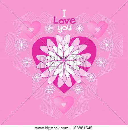 card  pink heart for lovers valentines day I love you