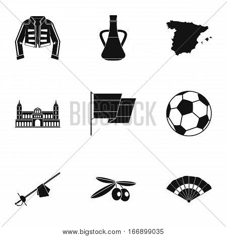 Country Spain icons set. Simple illustration of 9 country Spain vector icons for web