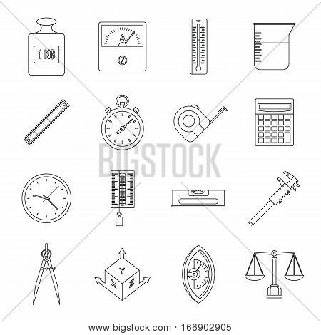 Measure precision icons set. Outline illustration of 16 measure precision vector icons for web