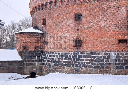 Tower of Der Dona now museum of Amber. Part of the german defensive fortifications in the Konigsberg. After Second World War Konigsberg was called Kaliningrad and became part of Russia.