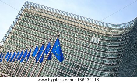 European flags in front of the Berlaymont building