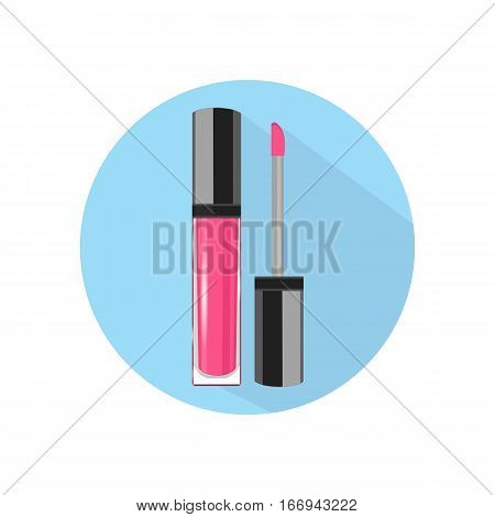Lip gloss. Vector icon. Blue background. Flat style.