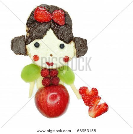 creative breakfast food with fruit and chocolate sweet cream on bread