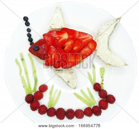 creative breakfast food with fruit and chocolate sweet cream on bread