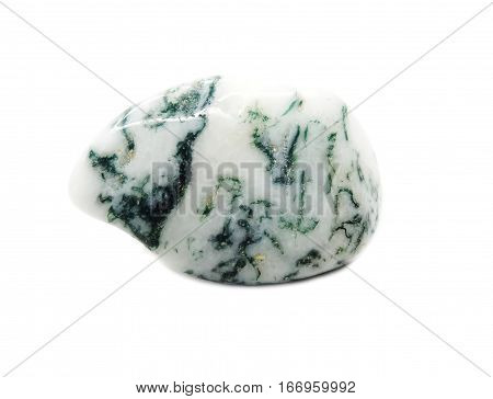 moss agate semigem geological white green crystal isolated