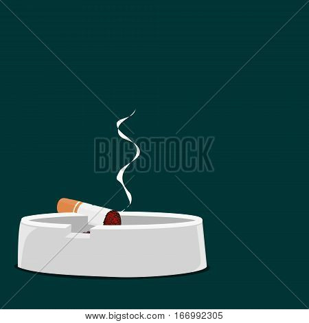 Isolated burning Cigarette on whiter ash tray