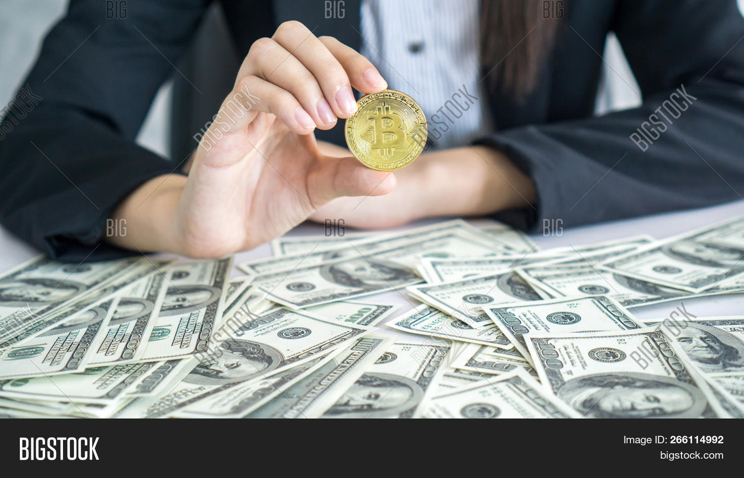 Business People Rich Image Photo Free Trial Stock Business People Rich Trader Holding Bitcoin Golden Coin For Exchange New Cur