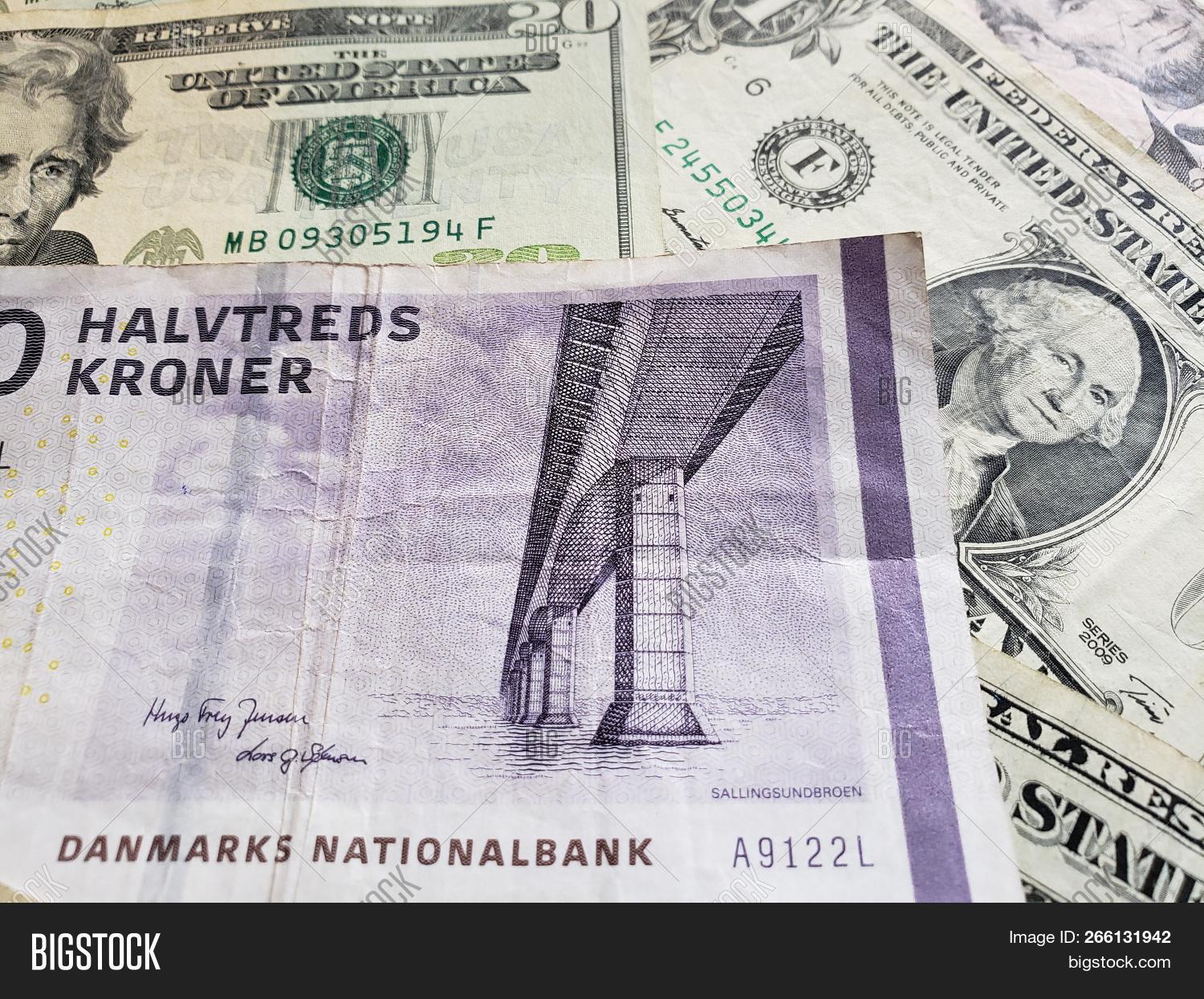 Danish Banknote Fifty Image Photo Free Trial Stock Danish Banknote Of Fifty Crowns And American Dollars Bills Background Texture