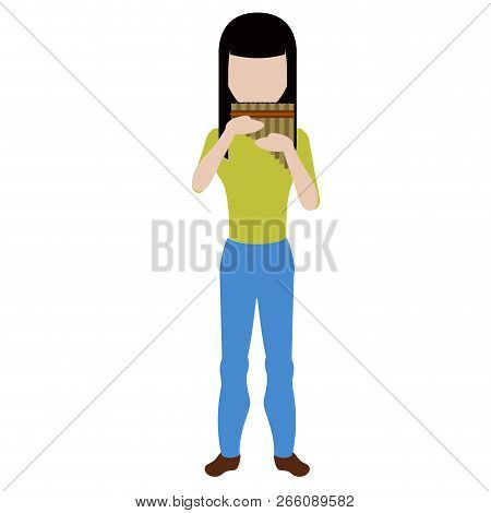 Female Avatar Playing A Panflute. Vector Illustration Design