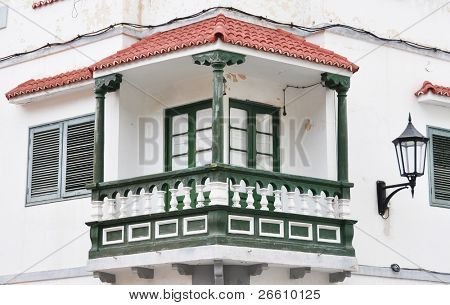 Geleneksel İspanyol balkon. Garachico, Tenerife Adası, Kanarya