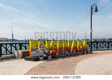 Ensenada, Mexico - October 22, 2018:  A Giant Colorful Sign Welcomes Visitors To Ensenada Harbor, A 