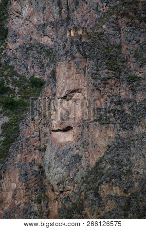 Viracochas Or Tunupas Image In Stone On The Mountain Pinkuylluna Overlooks Ollantaytambo Archaeologi